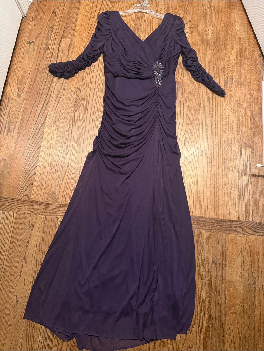 Adrianna Papell MESH GOWN Three-Quarter Sleeve Floor-Length Evening Gown Sz 8